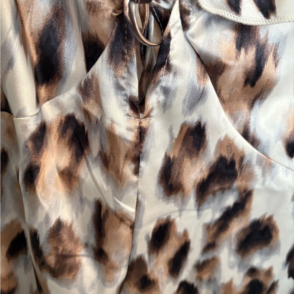 Emma & Michele White Brown Tie Front Relaxed Mini Dress - Picture 3 of 6